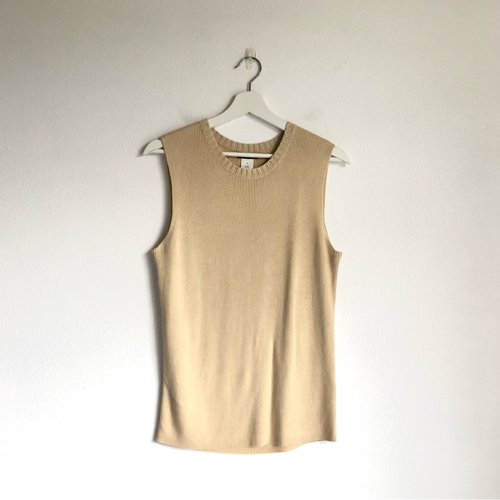 J. Crew Beige Silk Blend Knit Sweater Tank Top Size Medium Minimalist Classic